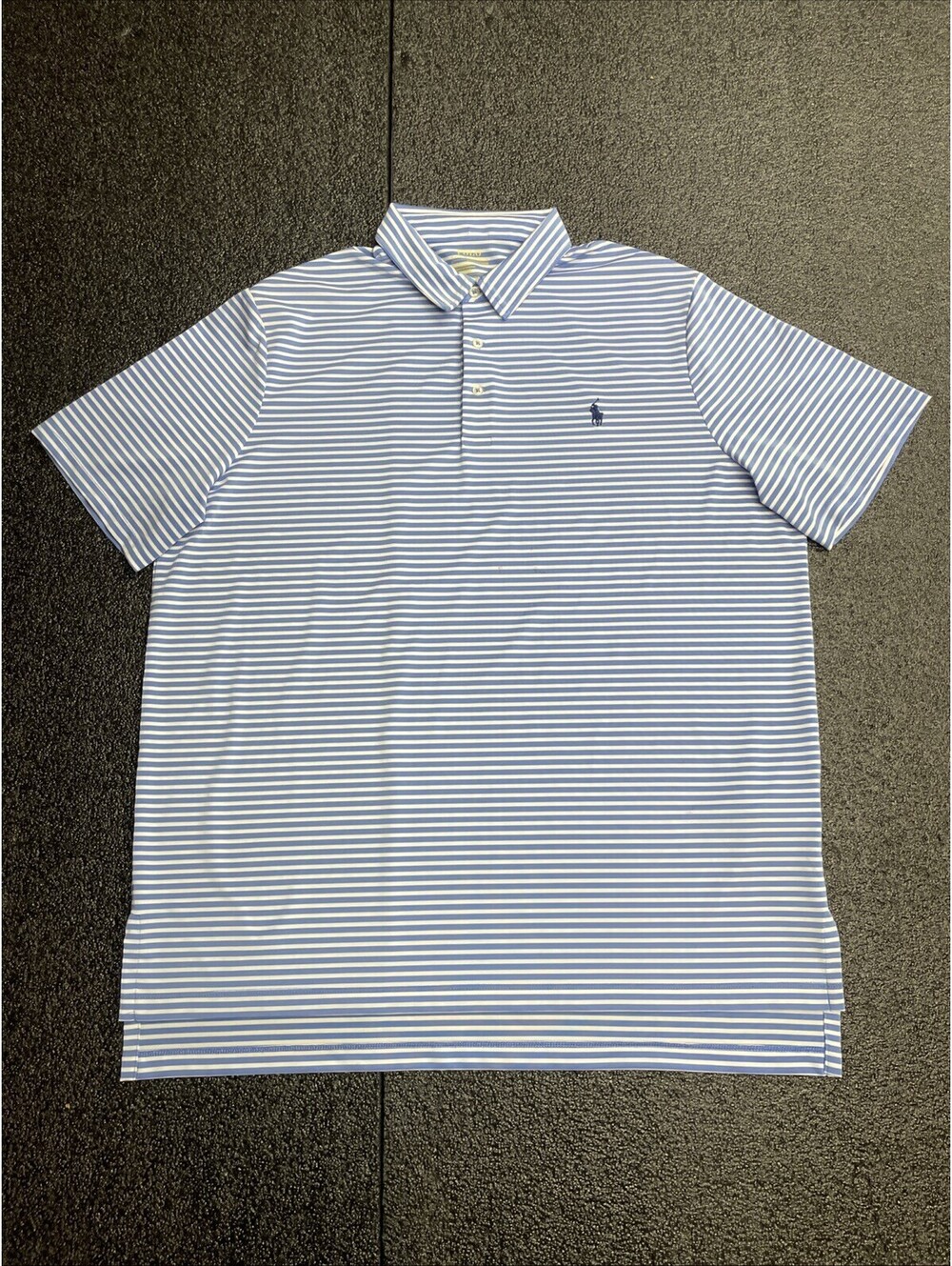 Ralph Lauren Performance Polo Shirt Mens XL Blue/White Striped Stretch Golf